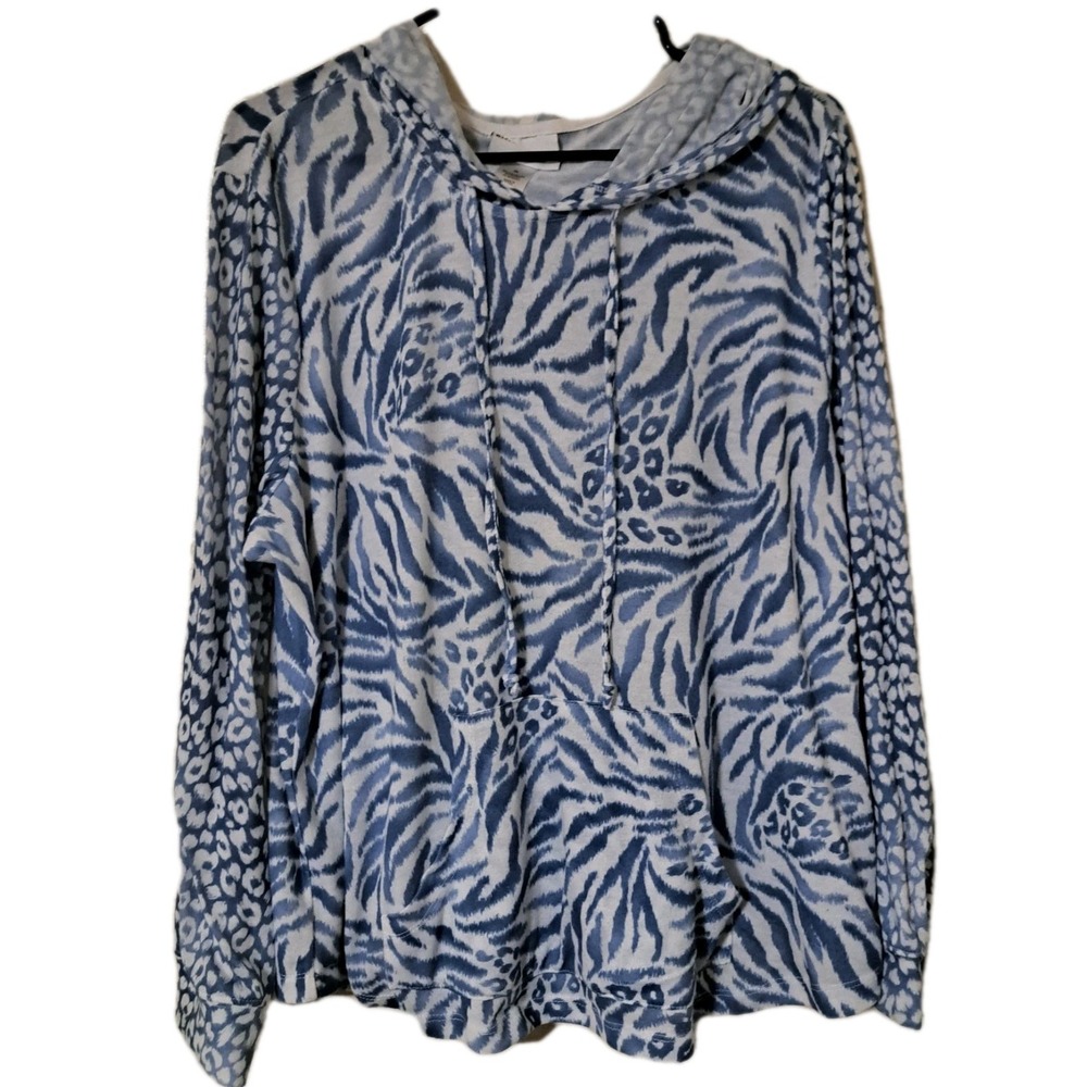 Alfred Dunner‎ Xlarge Blue White Animal Print Hoodie Long Sleeve